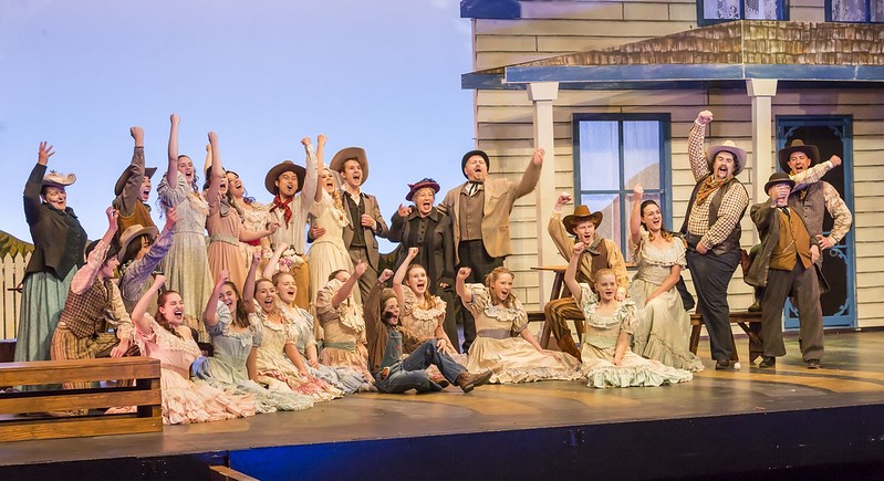  A stage scene from the theatrical production of Oklahoma on the Festival Place Stage. 